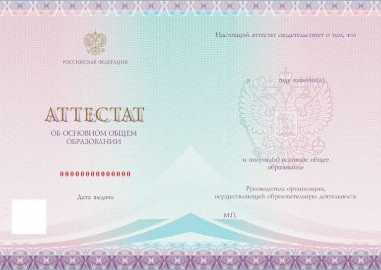 Аттестат школы за 9 классов с 2021 по 2025 год